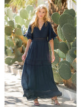 V-Neck Lace Trim Maxi Dress