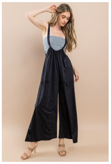 Vanilla Bay Solid suede oversized suspender jumpsuit with pockets