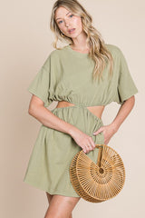 Washed Side Waist Cutout T-Shirt Dress