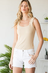HEYSON Ribbed Tank Top Bodysuit with Ruffled Straps