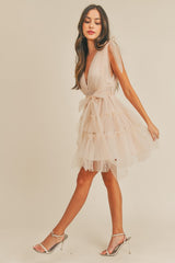 Pearl Mesh Tiered Mini Dress