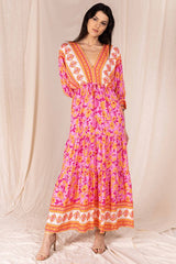 Floral Print 3/4 Sleeve Dress