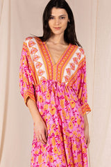 Floral Print 3/4 Sleeve Dress