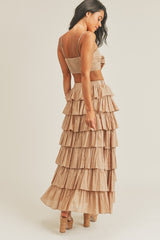 Tie Front Top and Ruffle Maxi Skirt Set