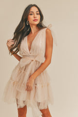 Pearl Mesh Tiered Mini Dress