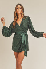 Sequin Long Sleeve Wrap Dress