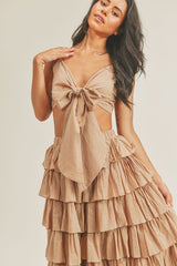 Tie Front Top and Ruffle Maxi Skirt Set
