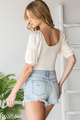 HEYSON Detailed Ruched Short Sleeve Bodysuit