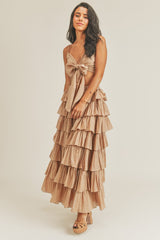 Tie Front Top and Ruffle Maxi Skirt Set