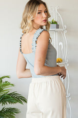 HEYSON Ribbed Tank Top Bodysuit with Ruffled Straps