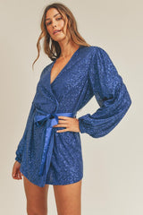 Sequin Long Sleeve Wrap Dress