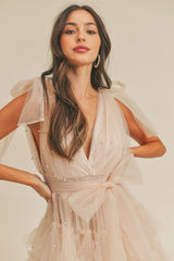 Pearl Mesh Tiered Mini Dress
