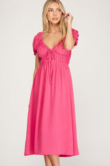 Short Sleeve Woven Midi Dress