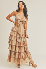 Tie Front Top and Ruffle Maxi Skirt Set