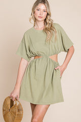 Washed Side Waist Cutout T-Shirt Dress