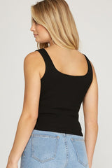 Sleeveless Ruched Rib Knit Crop Top