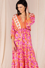 Floral Print 3/4 Sleeve Dress