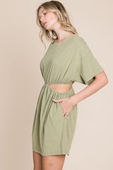 Washed Side Waist Cutout T-Shirt Dress