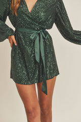 Sequin Long Sleeve Wrap Dress