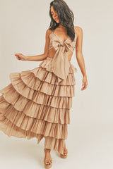 Tie Front Top and Ruffle Maxi Skirt Set