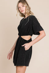 Washed Side Waist Cutout T-Shirt Dress
