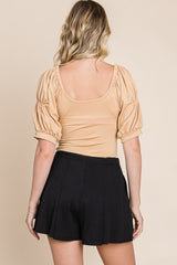 HEYSON Detailed Ruched Short Sleeve Bodysuit