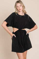 Washed Side Waist Cutout T-Shirt Dress