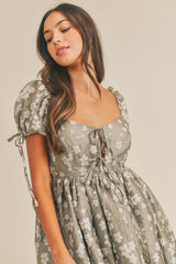 Floral Puff Sleeve Babydoll Mini Dress