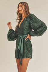 Sequin Long Sleeve Wrap Dress