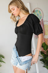 HEYSON Detailed Ruched Short Sleeve Bodysuit