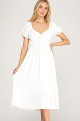 Short Sleeve Woven Midi Dress