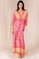 Floral Print 3/4 Sleeve Dress