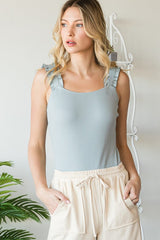HEYSON Ribbed Tank Top Bodysuit with Ruffled Straps