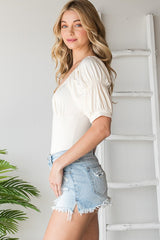 HEYSON Detailed Ruched Short Sleeve Bodysuit