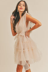 Pearl Mesh Tiered Mini Dress