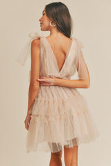 Pearl Mesh Tiered Mini Dress