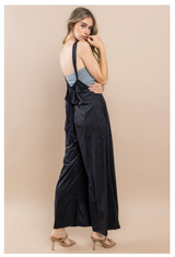 Vanilla Bay Solid suede oversized suspender jumpsuit with pockets