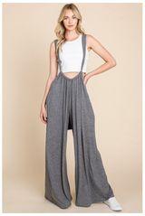 Vanilla Bay Solid DTY Brushed Oversized Suspender Jumpsuit