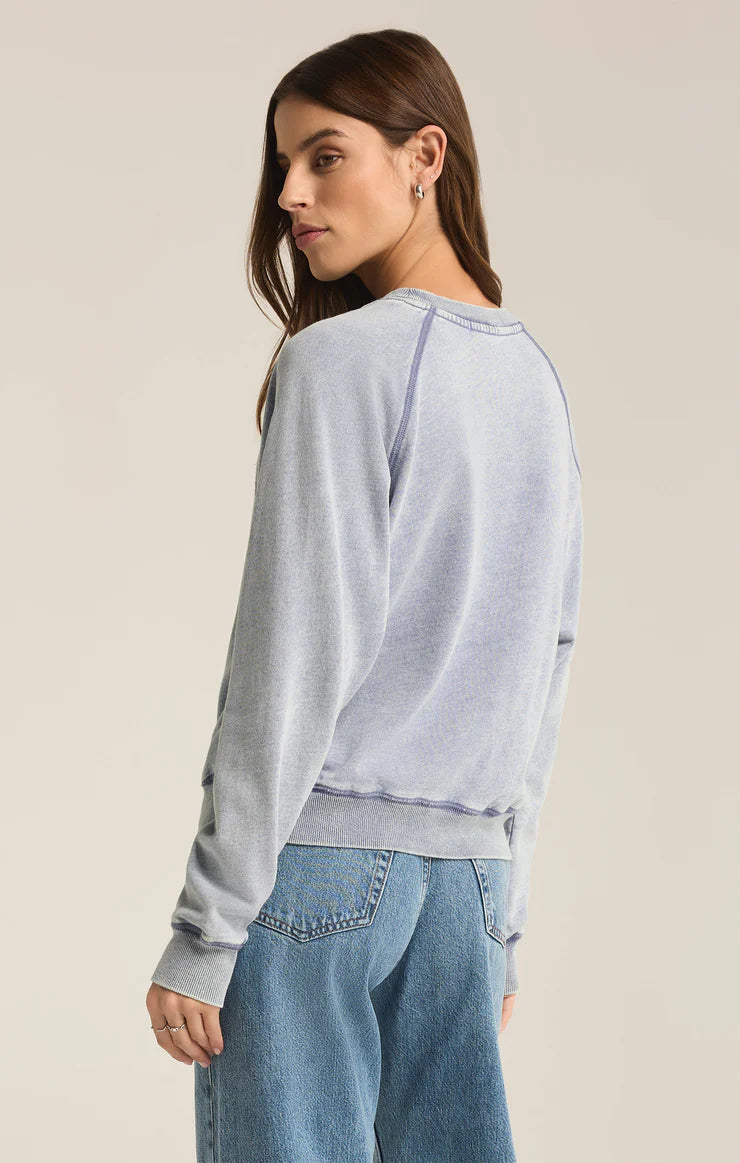 Z SUPPLY CROP OUT KNIT DENIM SWEATSHIRT