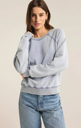 Z SUPPLY CROP OUT KNIT DENIM SWEATSHIRT