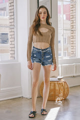 Kancan Button-Up Denim Shorts