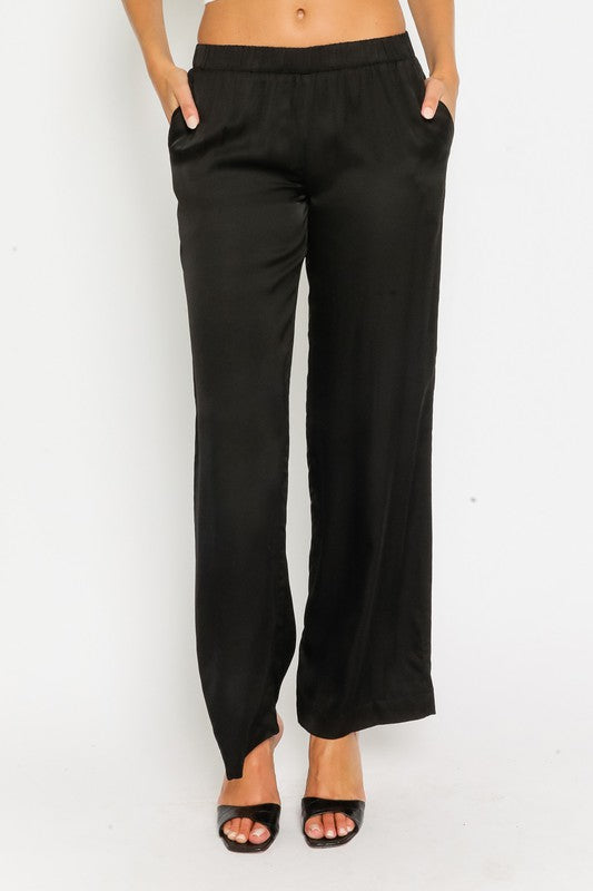 Olivaceous Satin Pants In Black