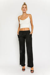 Olivaceous Satin Pants In Black