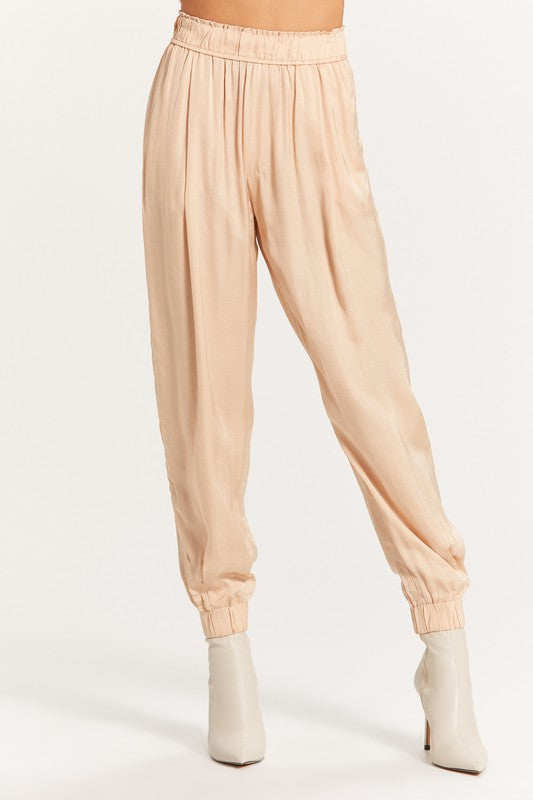 Olivaceous Satin Pleated Trousers In Martini