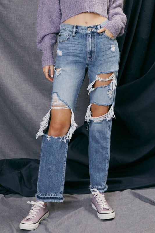 Kancan High Rise Distressed Denim Jeans