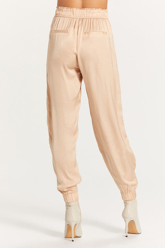 Olivaceous Satin Pleated Trousers In Martini