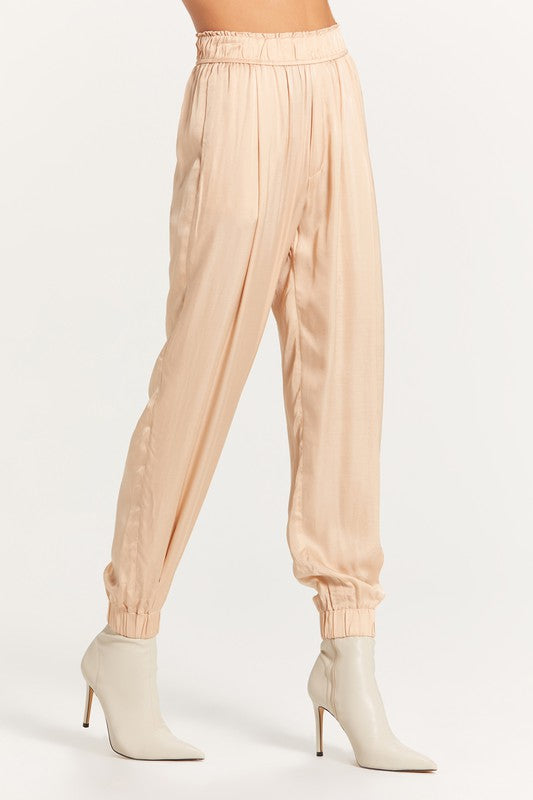 Olivaceous Satin Pleated Trousers In Martini