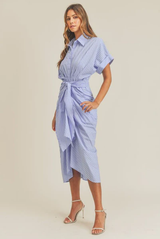 Short Sleeve Tie Waist Midi Dress