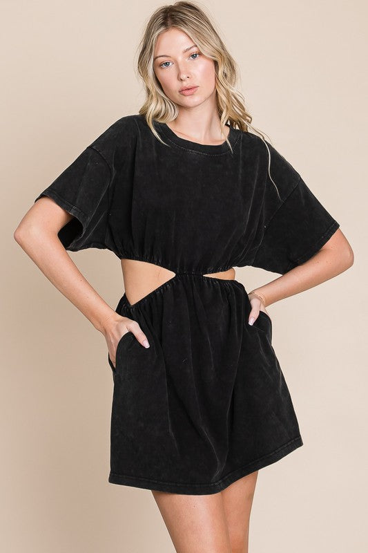 Washed Side Waist Cutout T-Shirt Dress – Retail Therapy by The Collective