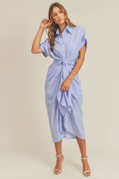 Short Sleeve Tie Waist Midi Dress